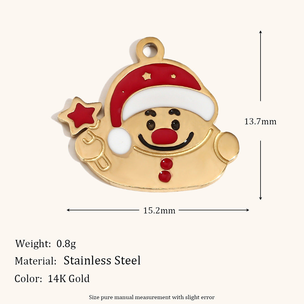 Colgante de acero inoxidable con forma de corazón y temática navideña, chapado en oro de 14 quilates, con diseño de reno, muñeco de nieve y calcetín para mujer