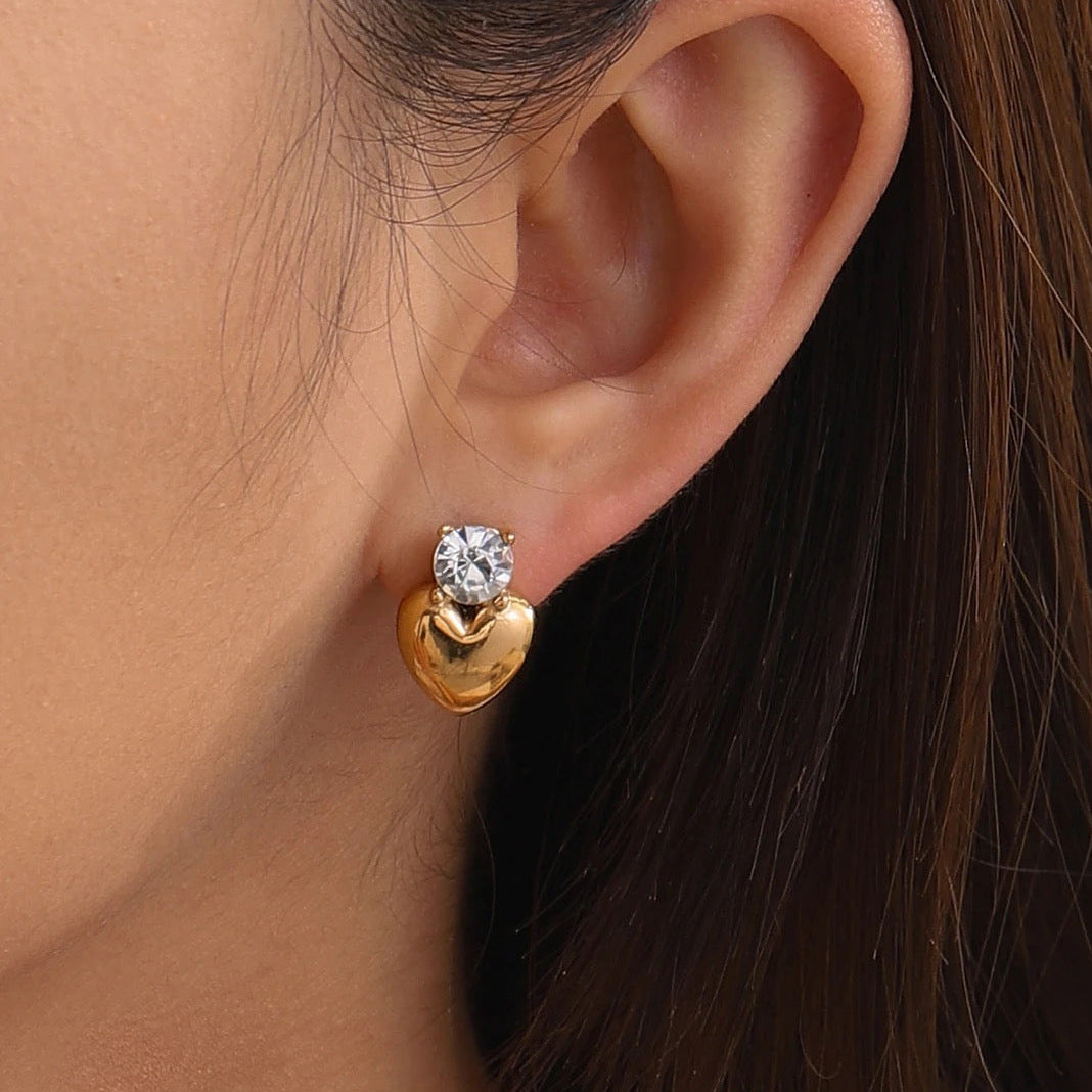 Elegant Heart Rhinestone Inlay Stainless Steel Stud Earrings PVD Plated