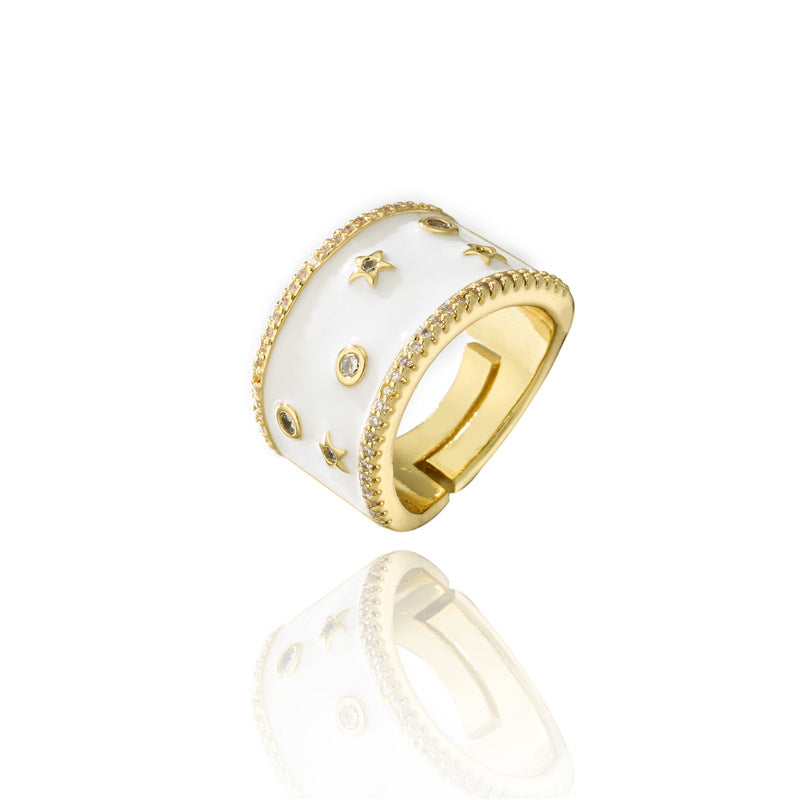 Elegant Geometric Drip Oil Brass Ring with Micro-Inlaid Cubic Zirconia for Women