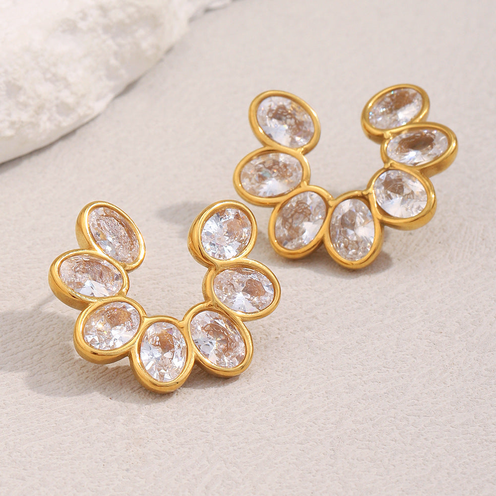 Pendientes Minimalistas Florales de Acero Inoxidable con Baño de Oro de 18K y Detalles de Circonita para Mujer