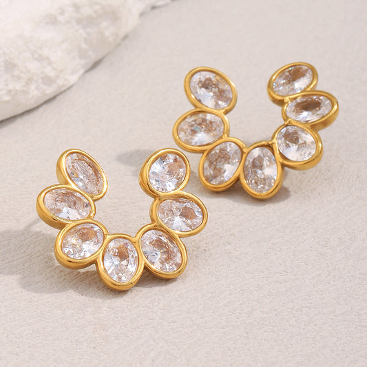 Orecchini da Donna Minimalisti Floreali in Acciaio Inossidabile con Placcatura in Oro 18K e Dettagli in Zircone