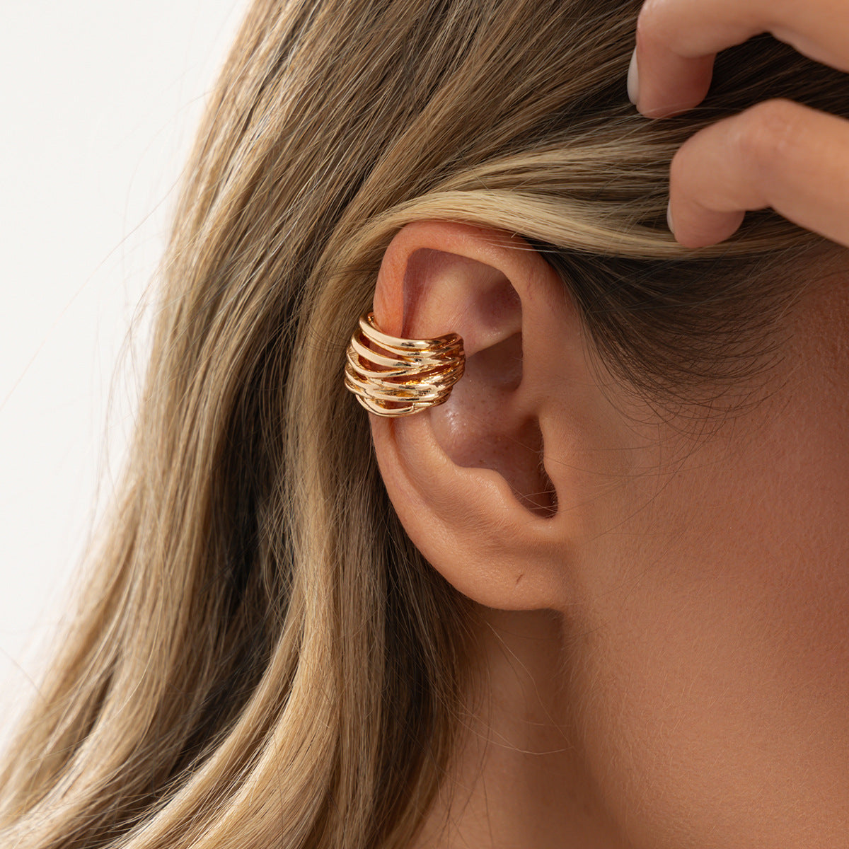 Minimalist Geometric Hollow Multi-layer C-shaped Ear Cuffs Zinc Alloy Plated Earrings for Women
