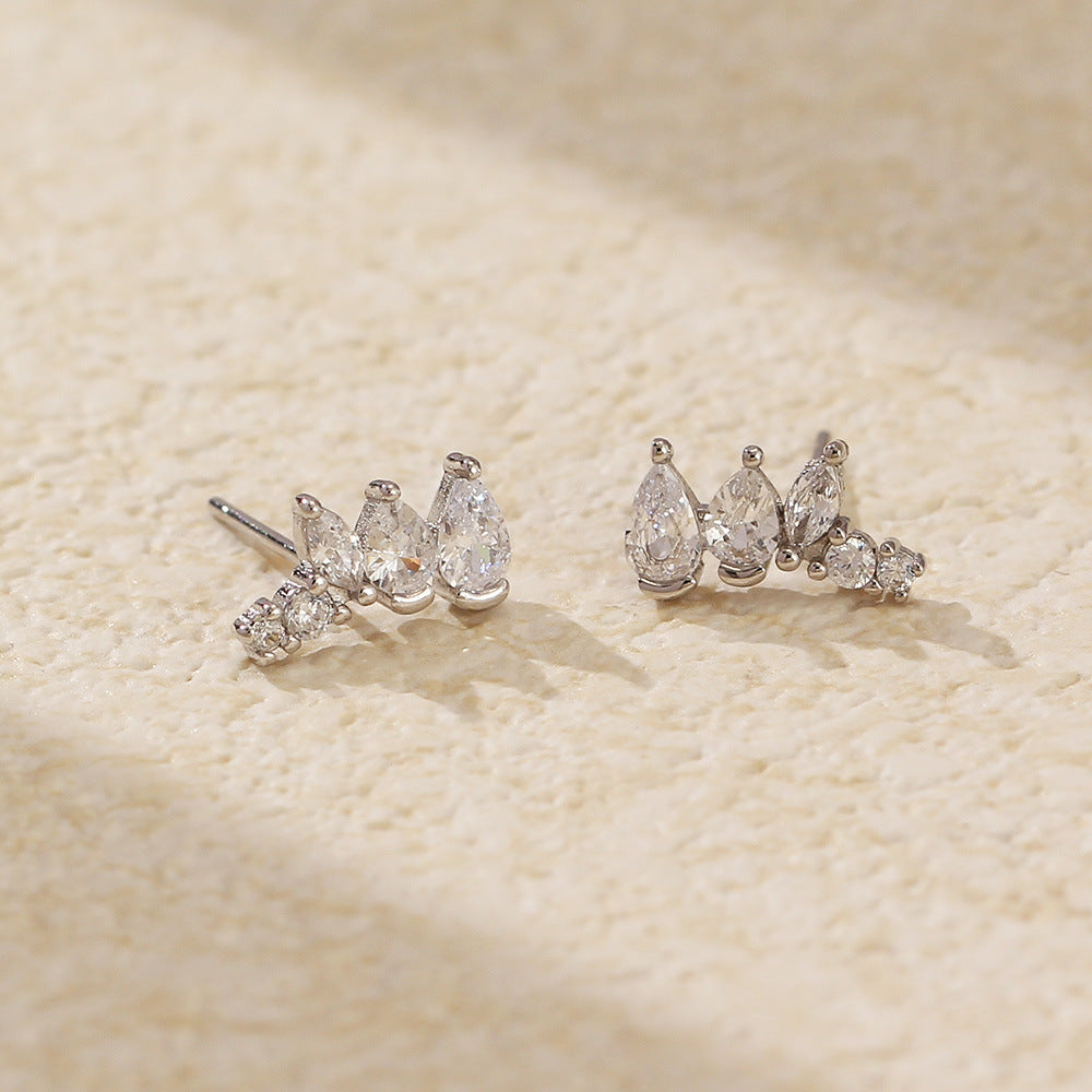 Elegant 925 Sterling Silver Geometric Round Oval Cubic Zirconia Inlay Stud Earrings for Women