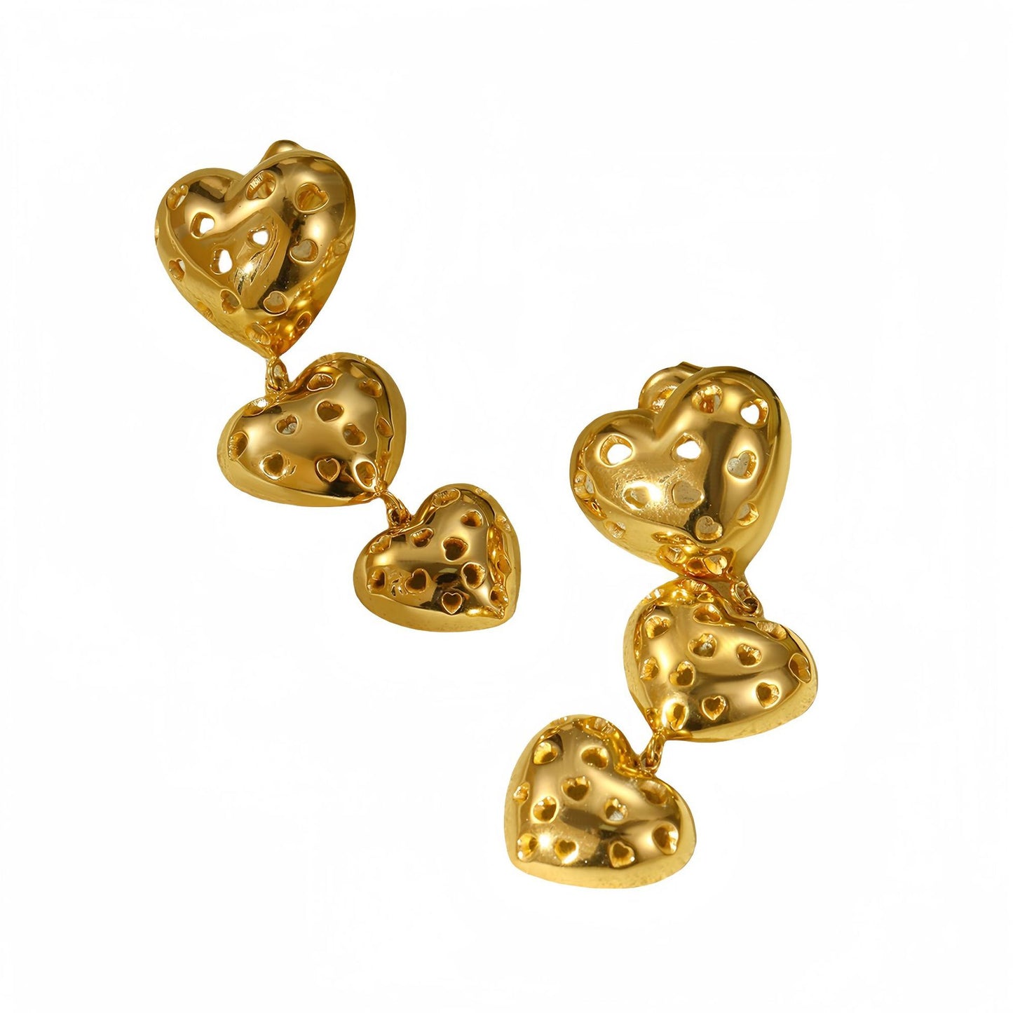 Orecchini da donna in acciaio inossidabile a forma di cuore, cavi e minimalisti, con dettagli sfrangiati e finitura placcata