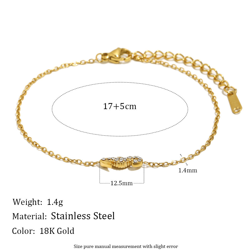 Minimalist 18K Gold Plated Geometric Stainless Steel Bracelet with Rhinestone for Women