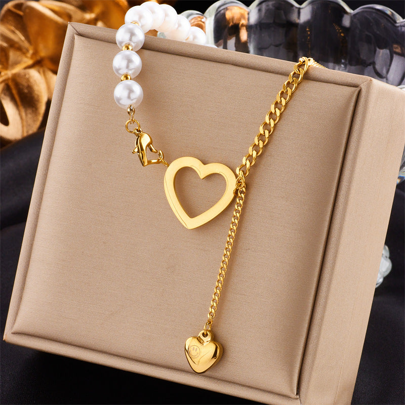 Collana da donna con ciondolo quadrato multistrato irregolare alla moda in acciaio al titanio con intarsio di strass e finitura placcata