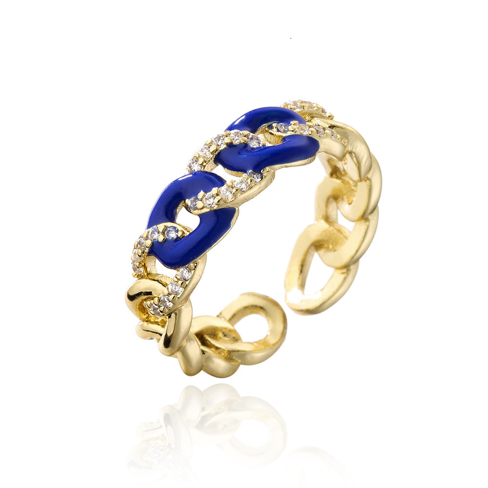 Anello aperto geometrico minimalista da donna in rame placcato oro 18 carati con zirconi micro-incastonati