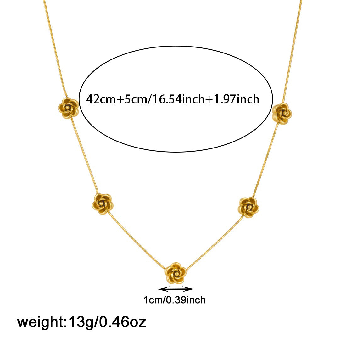 Minimalist Gold Plated Stainless Steel Floral Camellia Necklace Snake Chain