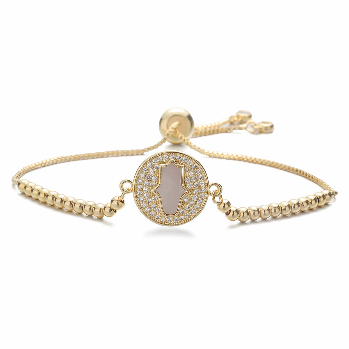 Minimalist 18K Gold Plated Brass Geometric Hand Bracelet with Cubic Zirconia for Women