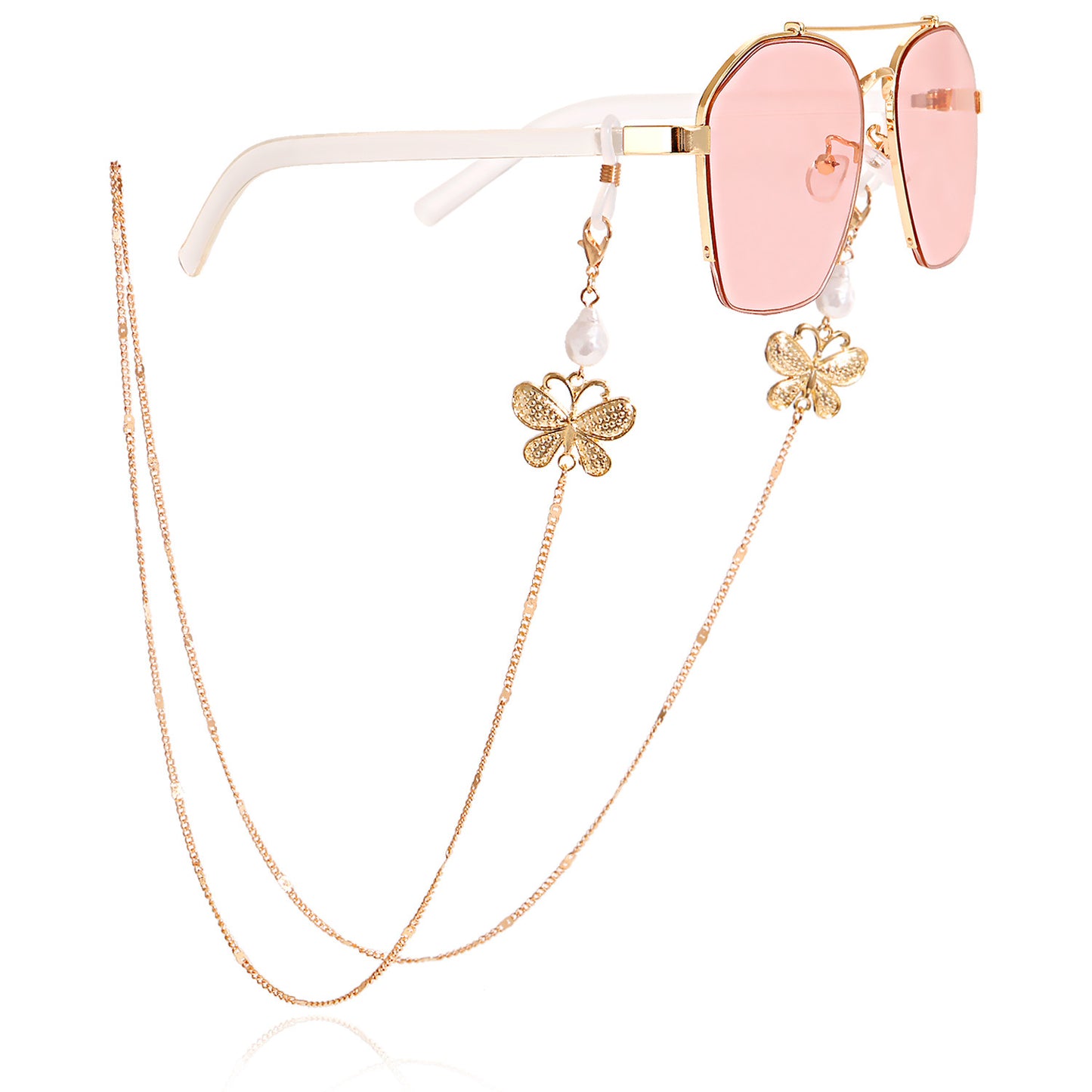 Fashion Butterfly Beaded Tassel Evil Eye Eyeglass Chain Alloy