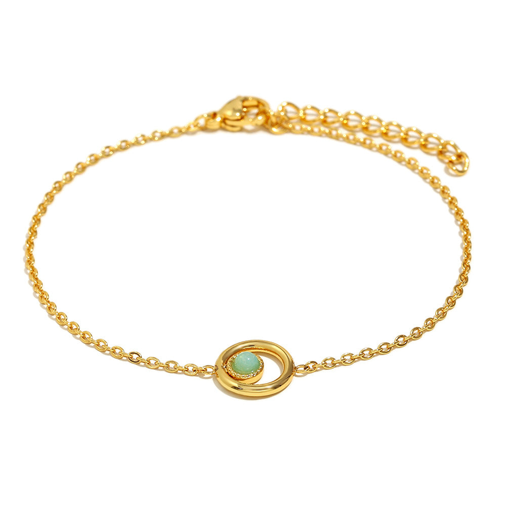 Minimalist Geometric Stainless Steel 18K Gold Plated Natural Stone Bracelet for Women