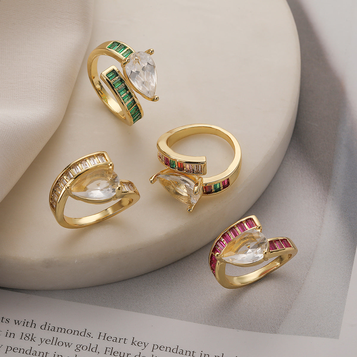Minimalist Irregular Geometric Copper Ring with 18K Gold Plating and Zircon Inlay for Women