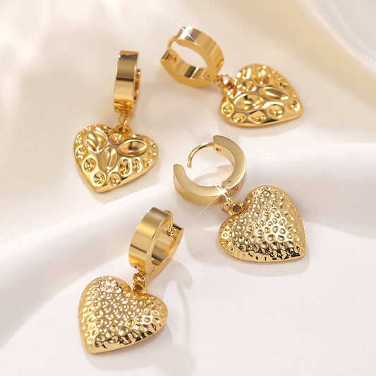 Vintage Heart Polished Stainless Steel Earrings for Women