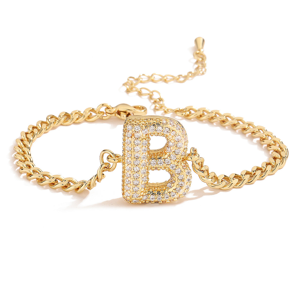 Minimalist Hip-hop 18K Gold Plated Letter Cubic Zirconia Bracelet for Women