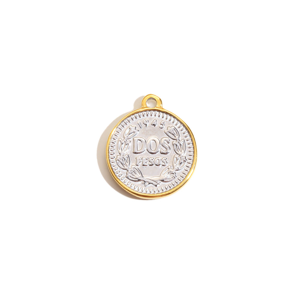 Barretta a Moneta Quadrata Geometrica Regina in Acciaio Inox Placcato Oro 18K
