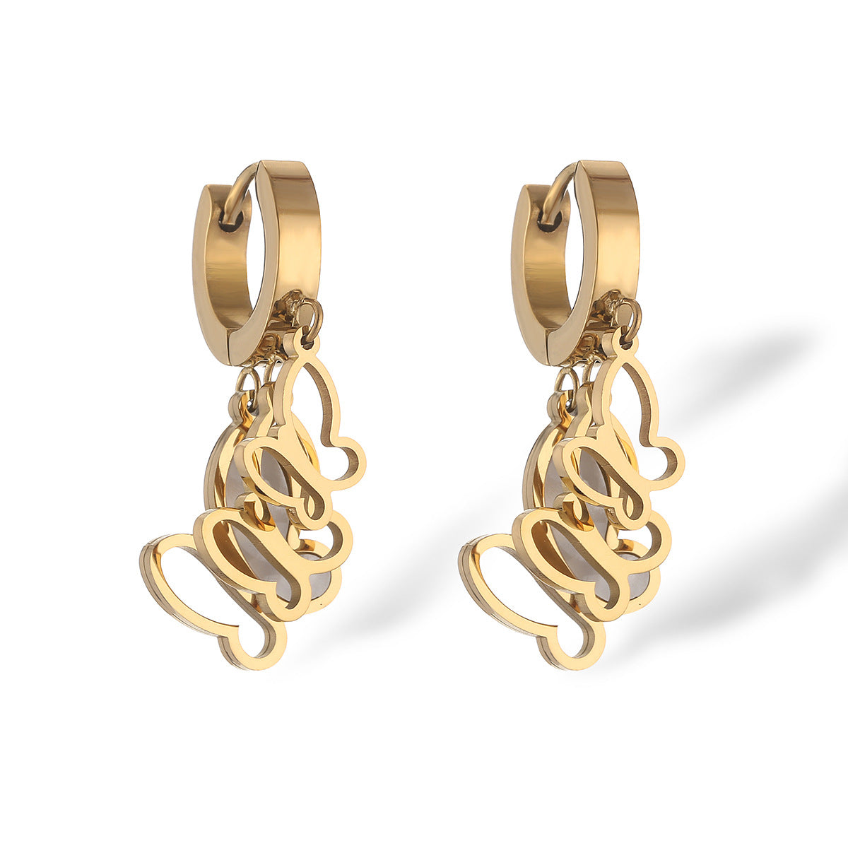 Minimalist Butterfly-Shaped Titanium Steel Earrings for Women with Gold Plating, Fashionable and Elegant Ear Jewelry