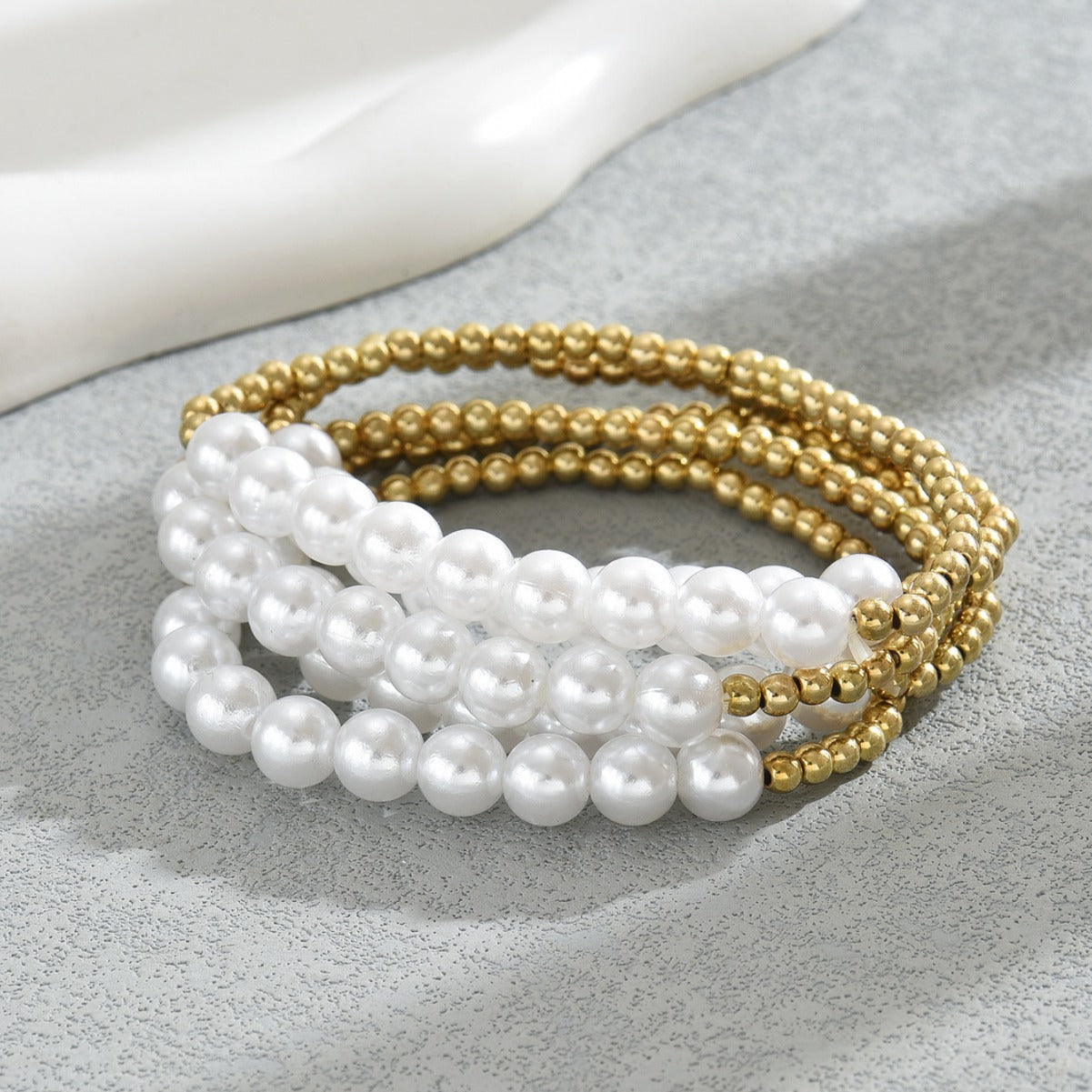 Minimalist Geometric Pearl Bracelet for Women with Multi-Layer Beaded Design and Luxe Finish