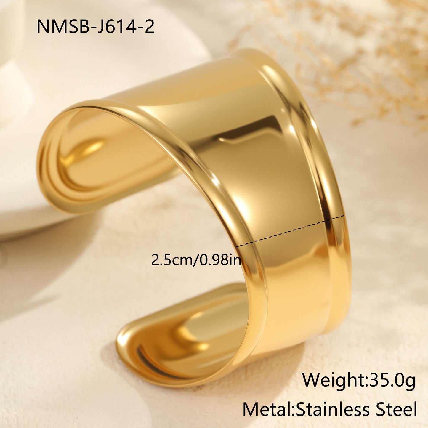 Fashionable Wave Geometric Stainless Steel Cuff Bracelet with Gold Plating for Women
