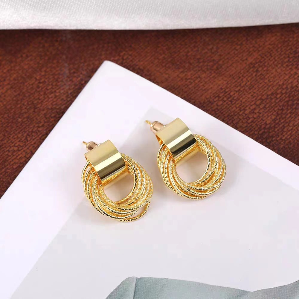 Vintage Square Geometric Heart Alloy Plated Earring Set with Pearl Inlay