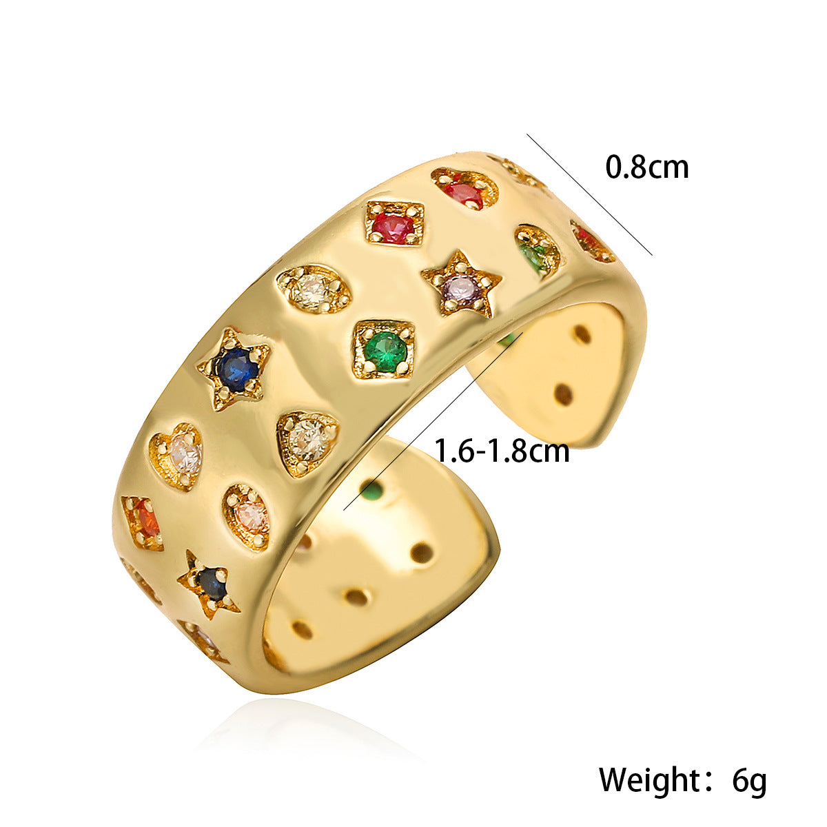 Anello Aperto Geometrico da Donna con Zirconia Micro-Incastonata su Base in Rame, Accessorio Vintage alla Moda