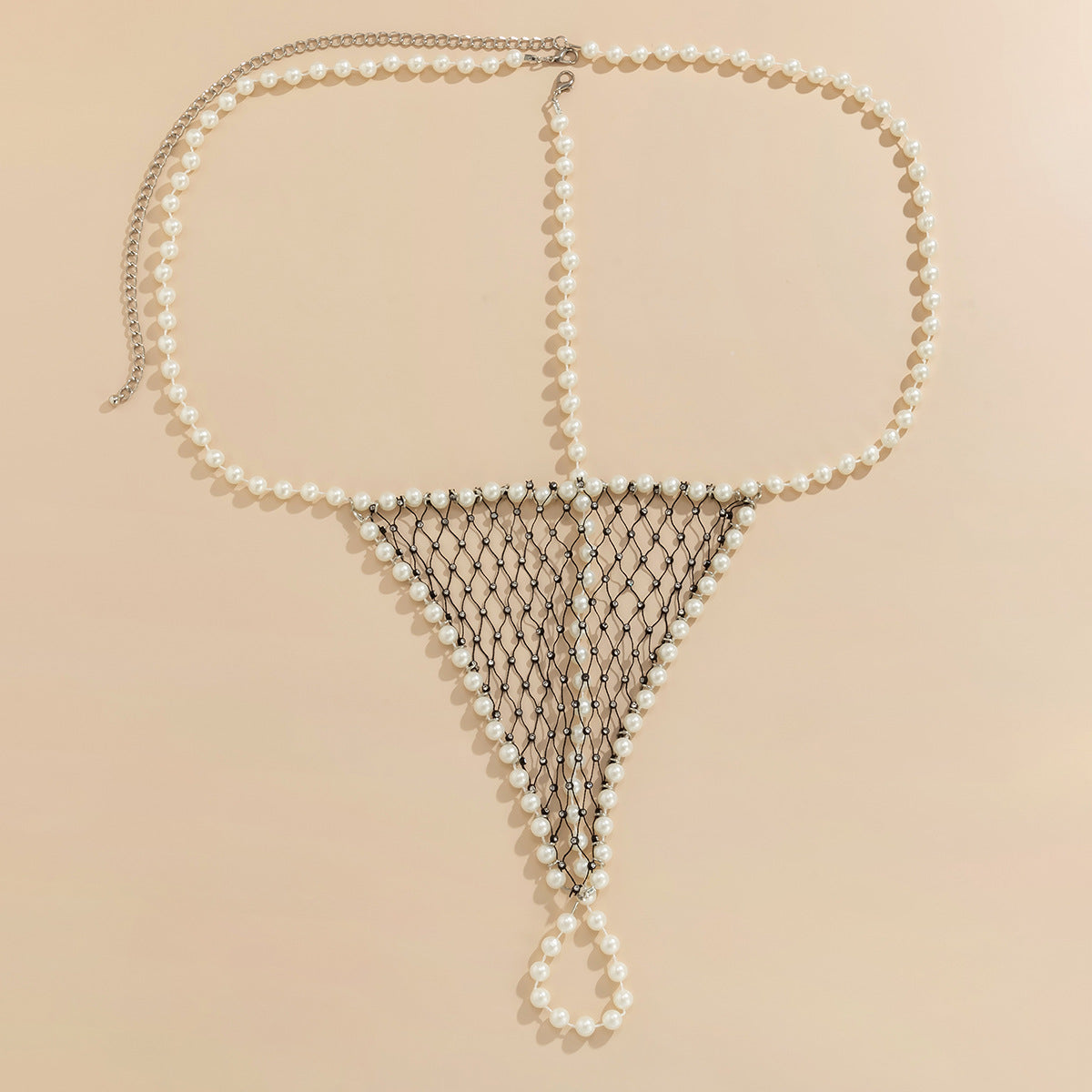 Minimalist Geometric Imitation Pearl Alloy Body Chain Set for Women