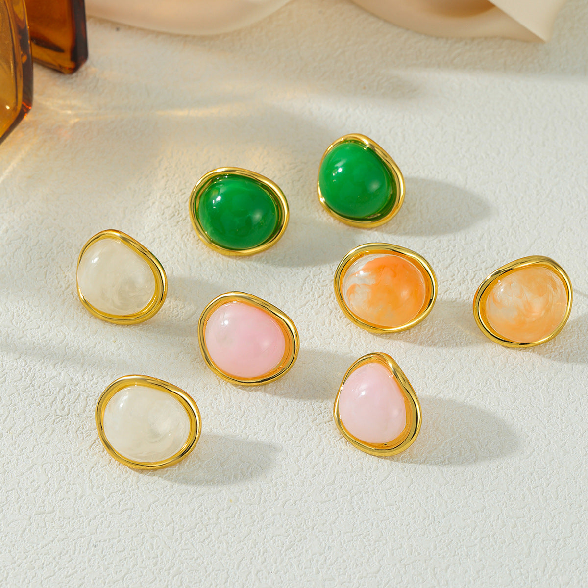 Luxury Elegant Geometric Oval Gradient Resin Plated Stainless Steel Earrings for Women