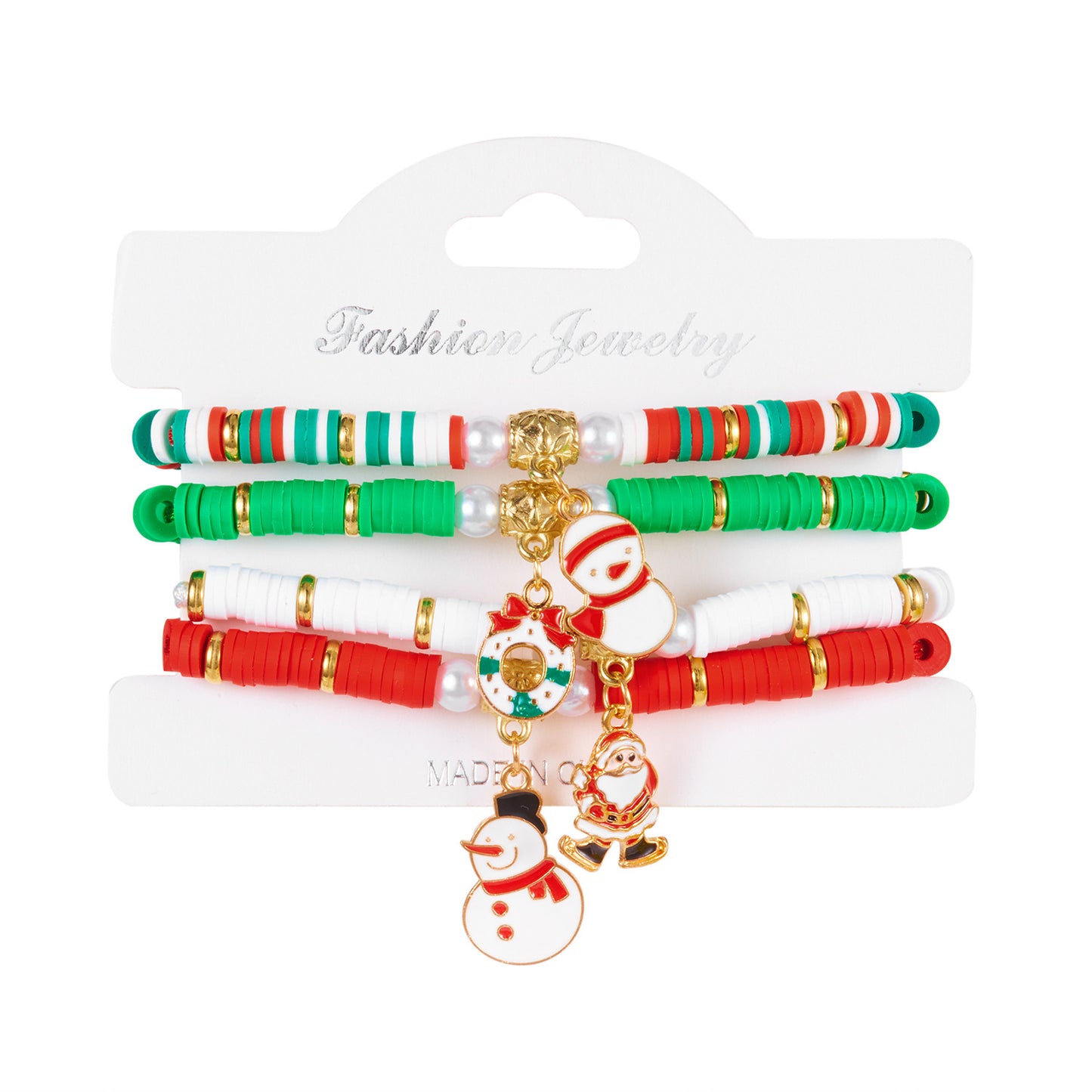 Colorful Woven Christmas Santa Claus Reindeer Glove Soft Pottery Charm Bracelet Set for Women