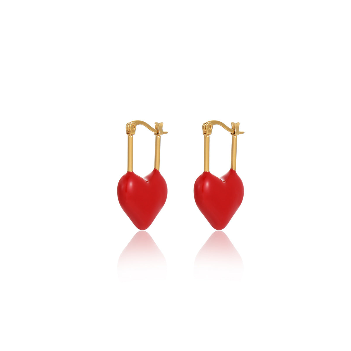 Orecchini a perno da donna in acciaio inossidabile placcato oro 18 carati e smalto a forma di cuore in stile vintage
