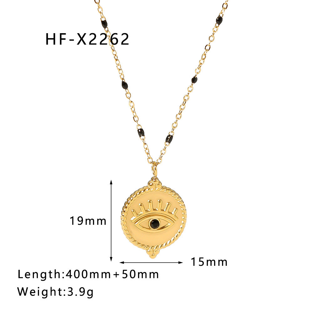 Collana da donna in acciaio inossidabile geometrica stile INS con pendente occhio di Allah placcato oro 18 carati e intarsio di zirconi