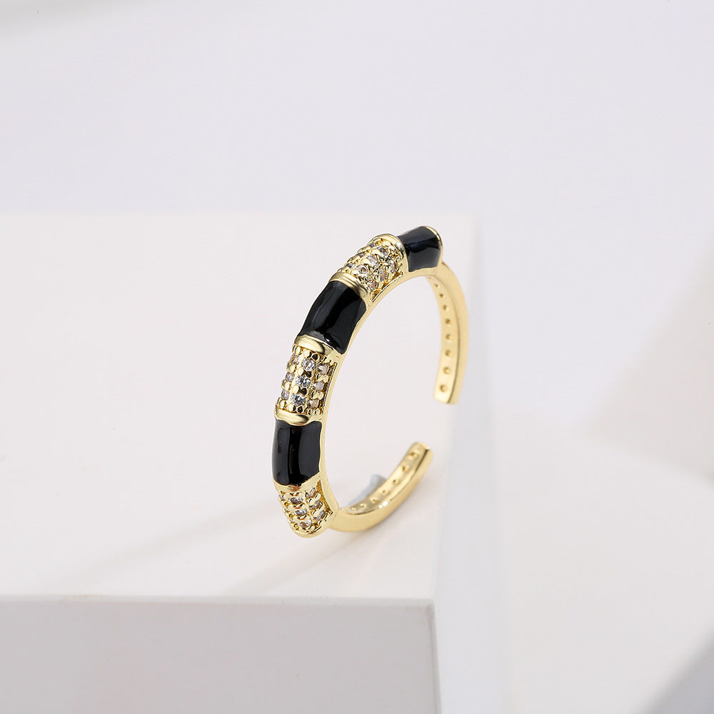 Anello Aperto Geometrico da Donna Stile Bohemien Realizzato in Rame Placcato Oro 18K e Finitura Smaltata