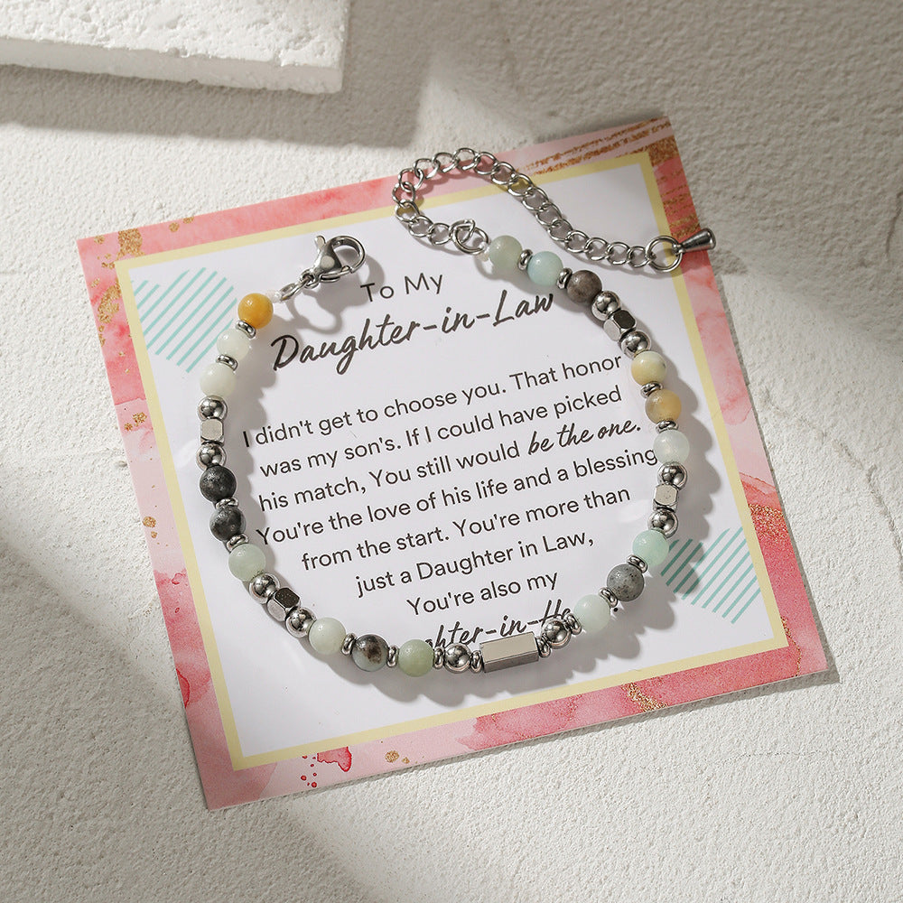 Natural Gemstone Beaded Heart Bracelet Adjustable Stainless Steel Jewelry