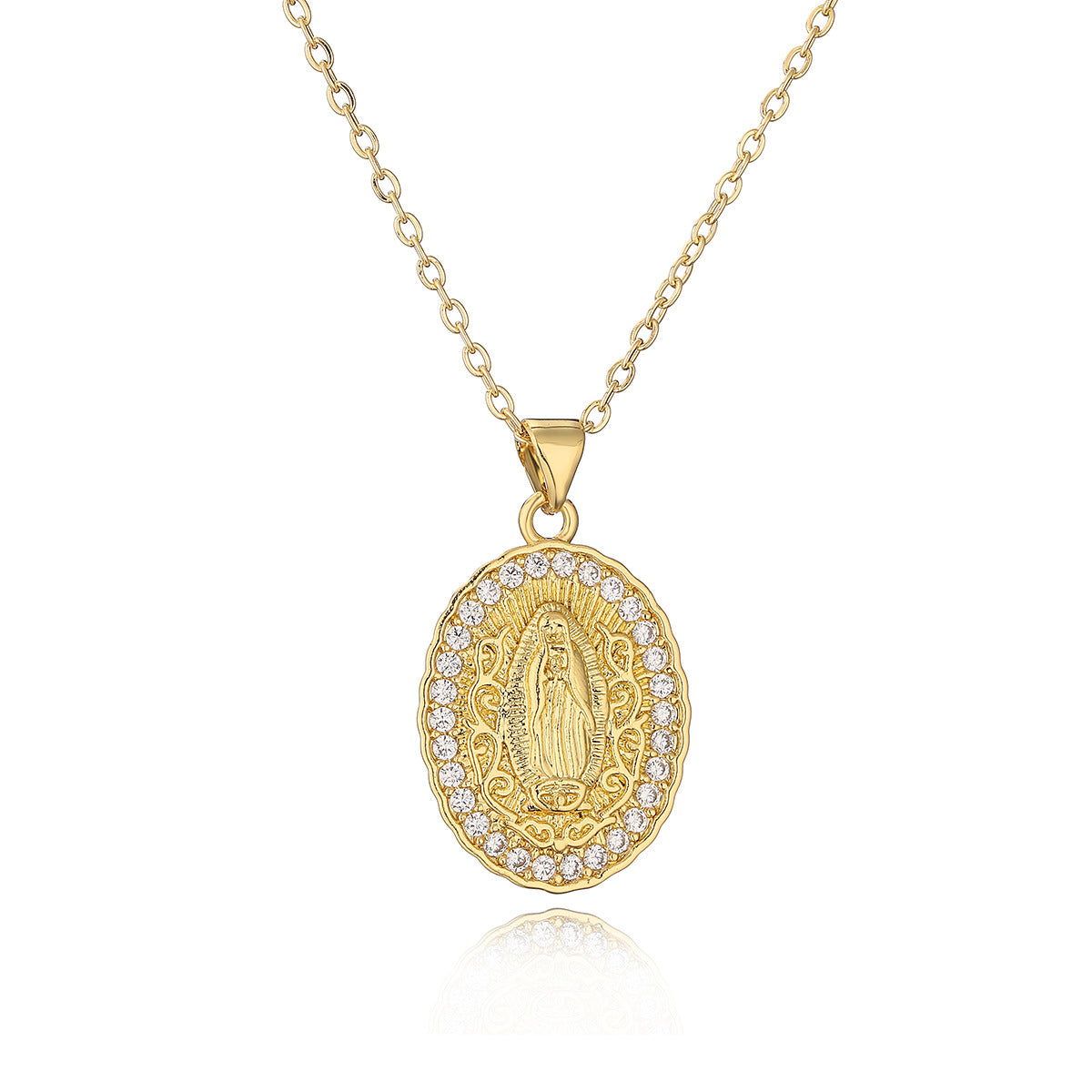Minimalist Geometric Maria Pendant Necklace for Women in Copper with 18K Gold Plating and Zircon Inlay