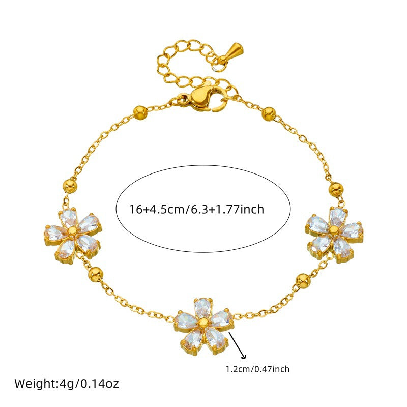 Minimalist Elegant Floral Rhinestone Inlay Stainless Steel Jewelry Set for Women