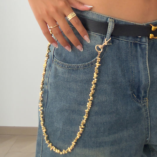 Catena in vita da donna vintage hip hop con perline irregolari e chiusura a moschettone in plastica
