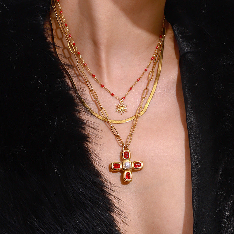 Collana Pendente a Croce Minimalista da Donna in Acciaio al Titanio con Finitura Placcata