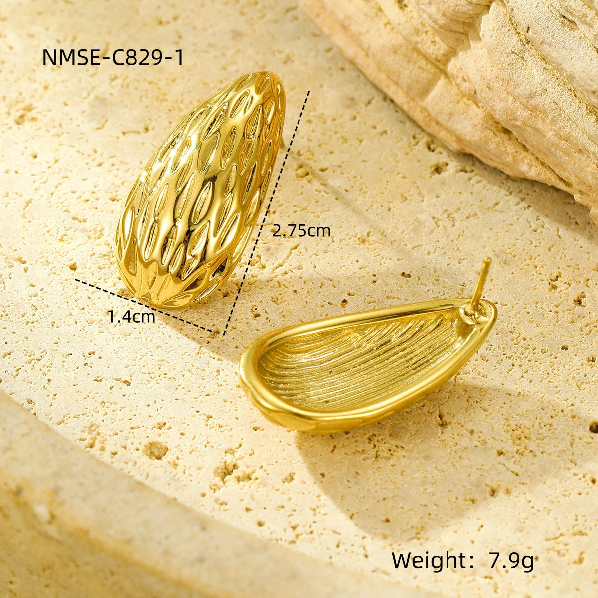 Orecchini da donna in acciaio inossidabile cavi a U in stile vintage con placcatura in oro 18 carati