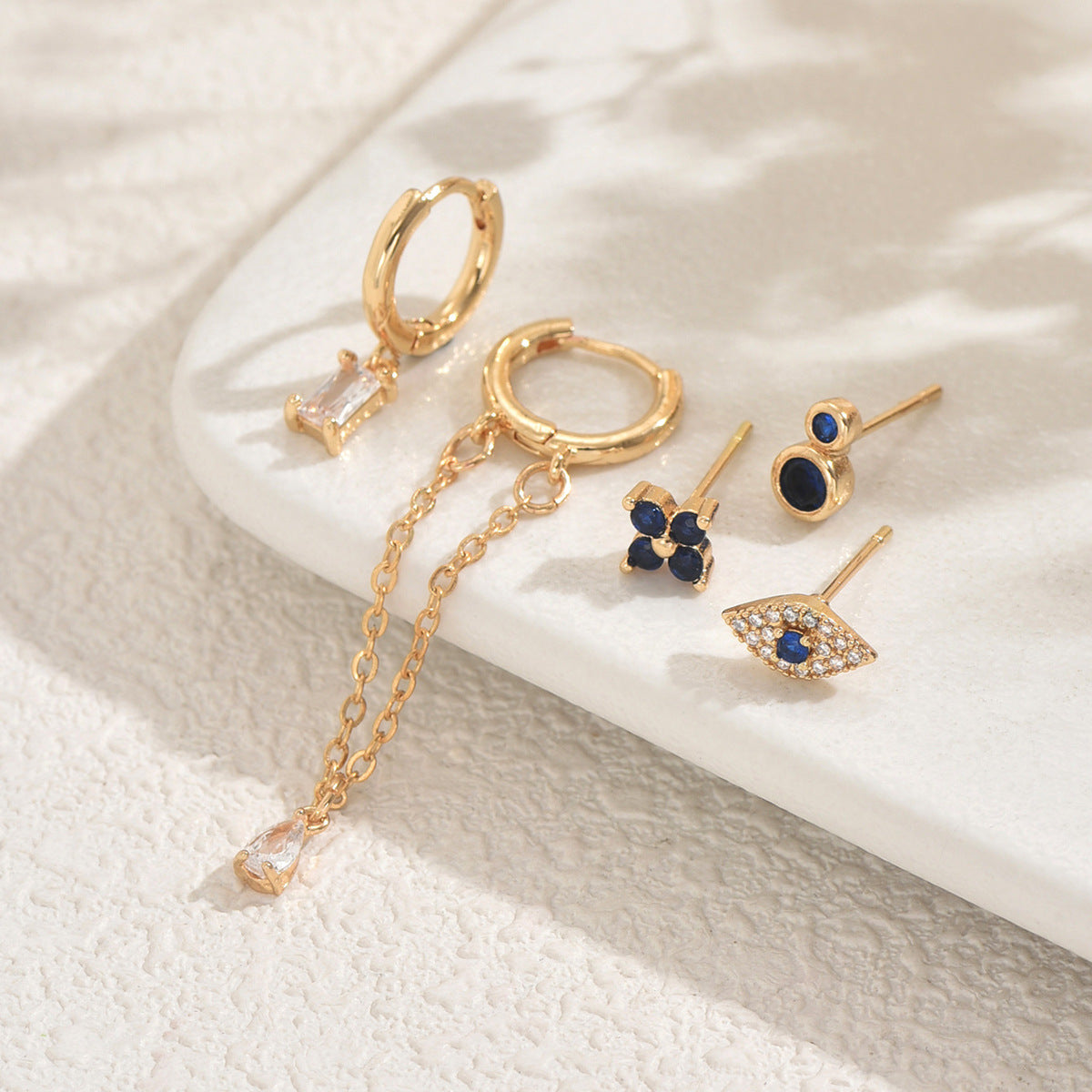 Pendientes de Tachuela Geométricos Minimalistas de Cobre con Incrustaciones de Circonita para Mujer, Conjunto de Pendientes de Moda listos para la Oficina