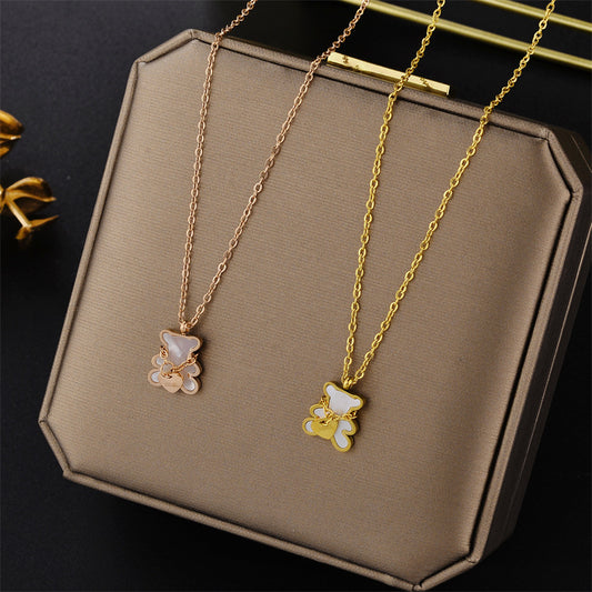 Collar con colgante minimalista de acero de titanio con forma de oso, acabado chapado, diseño geométrico, cadena versátil para clavícula para mujer