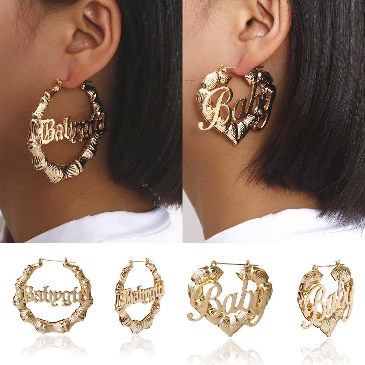 Hollow Letter and Heart Alloy Plated Earrings for Women