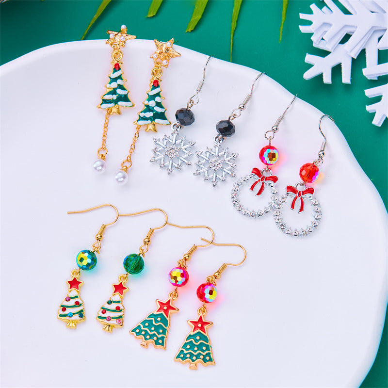 Fashionable Christmas Tree and Snowflake Long Tassel Earrings for Women in Alloy with Plated Finish
