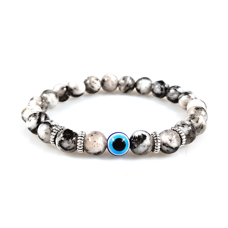 Fashion Elegant Matte Tiger Eye Volcanic Stone Lapis Lazuli Evil Eye Geometric Round Beaded Stretch Bracelet Unisex