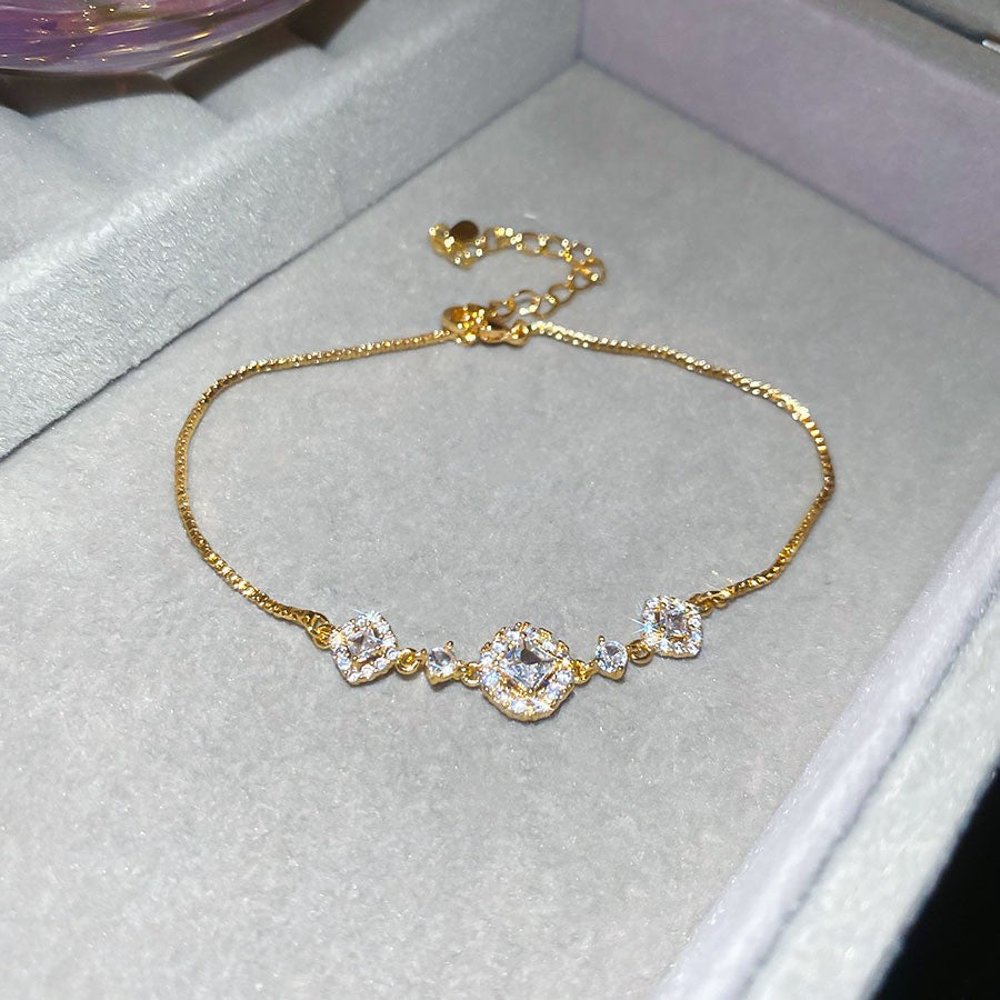 Elegant Geometric Floral Bracelet for Women in Plated Copper with Rhinestone Accents, Minimalist Office Style Hand Jewelry