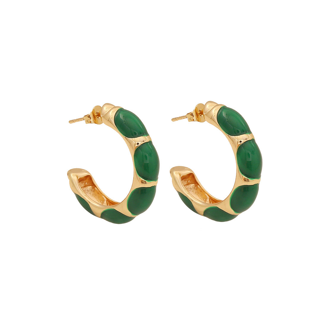 Pendientes de acero inoxidable esmaltados vintage en forma de C con diseño de línea geométrica para mujer