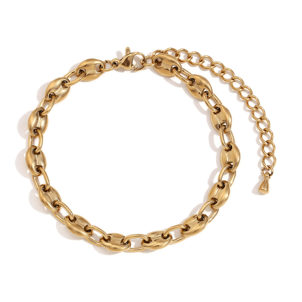 Bracciale da donna a chicco di caffè placcato oro 14 carati in acciaio inossidabile geometrico minimalista