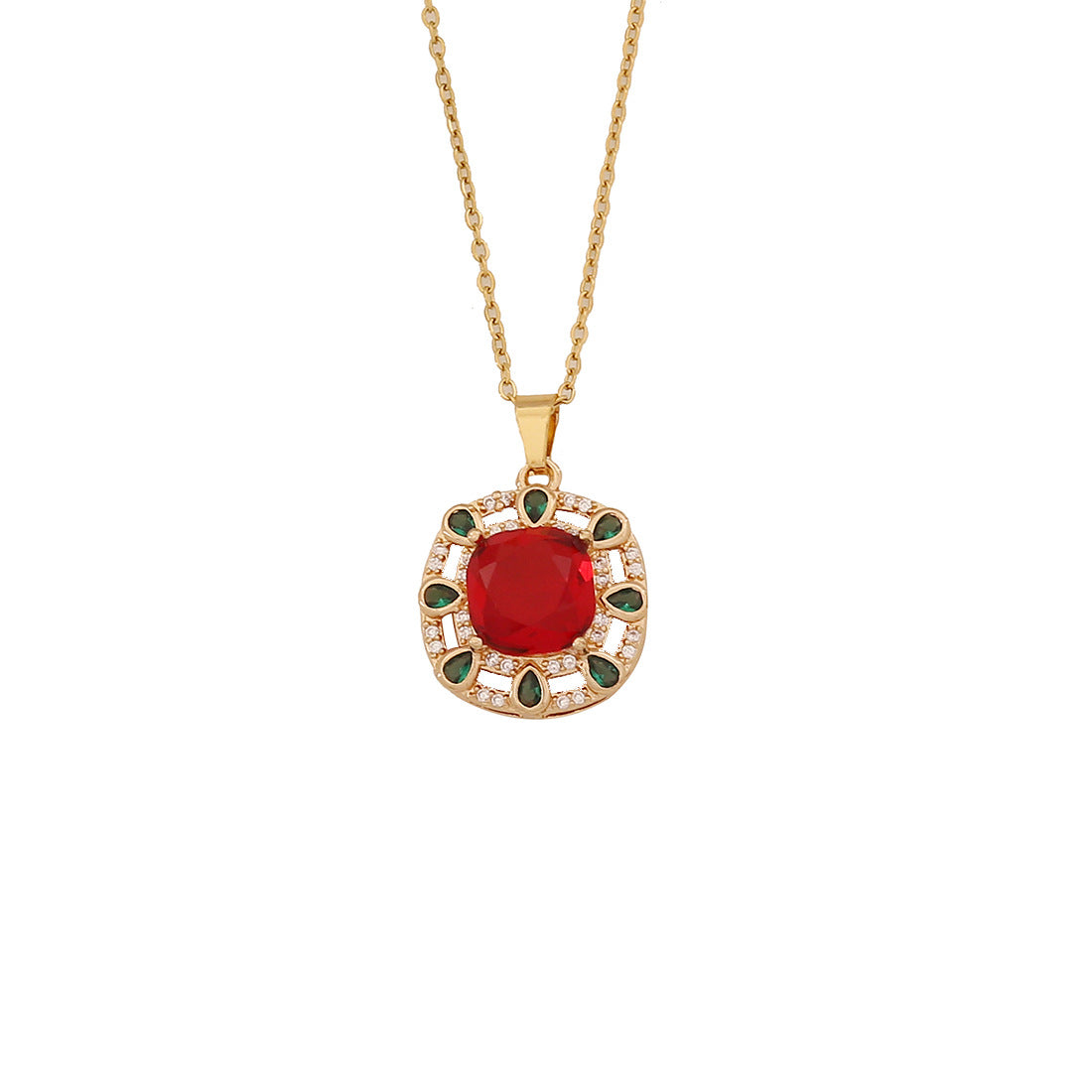 Vintage Geometric Square Pendant Necklace in Stainless Steel with Full Rhinestone Inlay