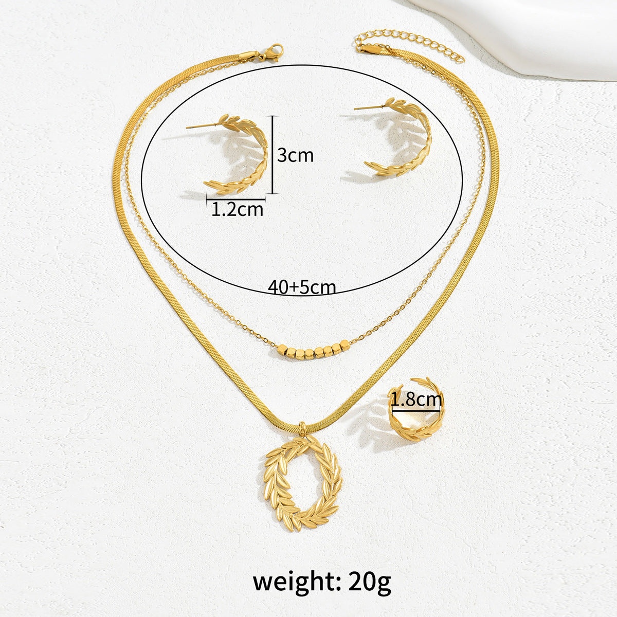 Juego de collar con colgante de espiga de trigo de estilo rústico para mujer con pendientes, anillo y pulsera con estampado floral y acabado chapado en cobre