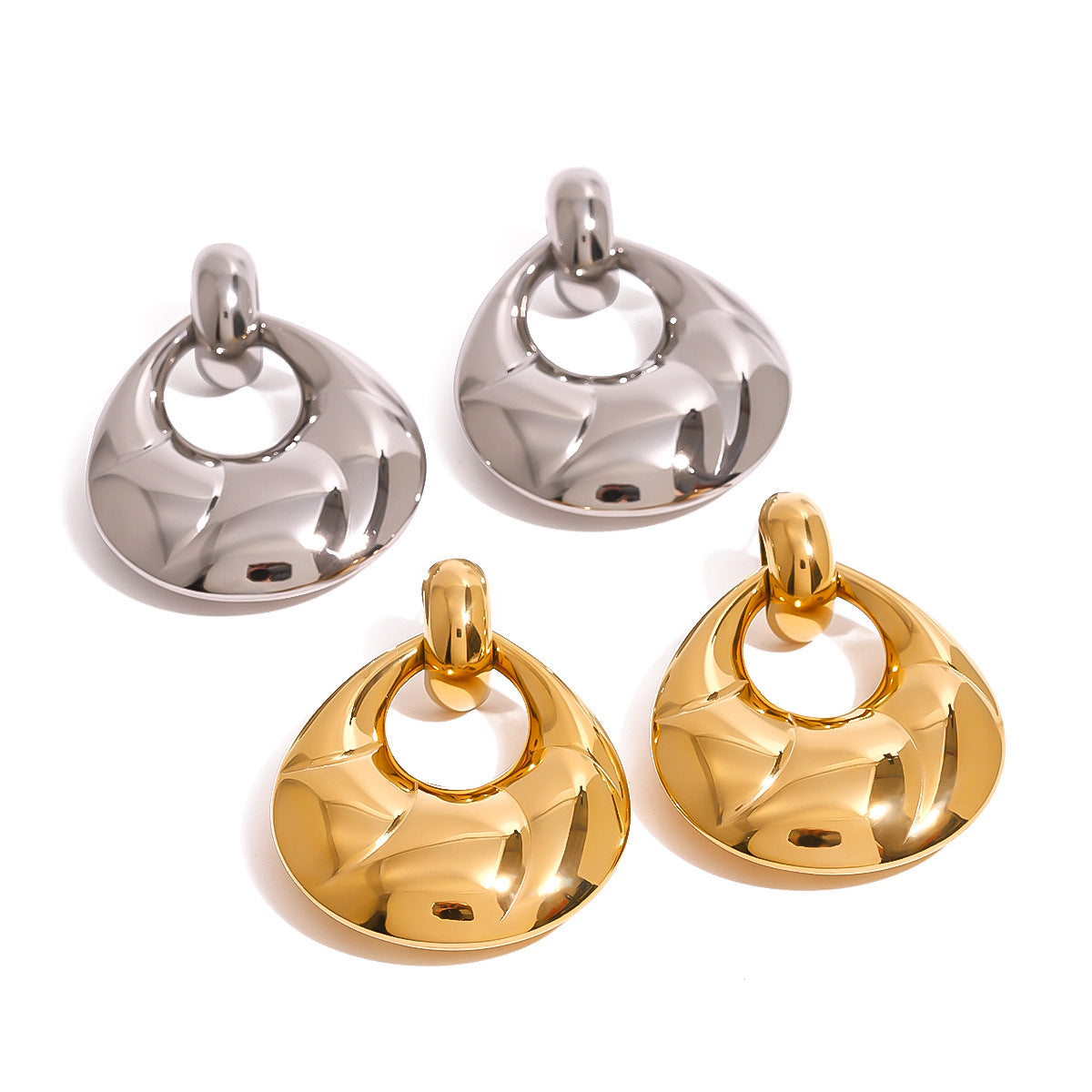 Geometric Round Plated Stainless Steel Earrings for Women