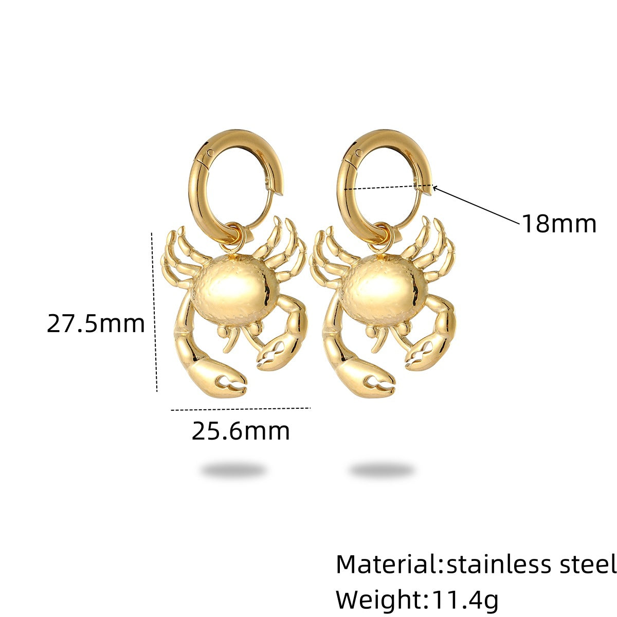 Pendientes y colgante de acero inoxidable con forma de cangrejo de moda para mujer con acabado chapado