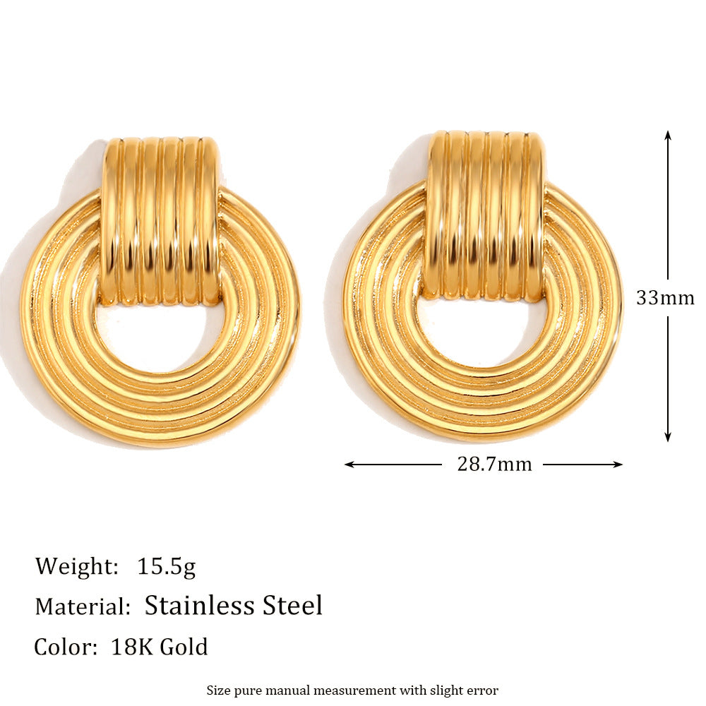 Orecchini a Cerchio da Donna Minimalisti Retrò in Acciaio Inossidabile Placcato Oro 18K