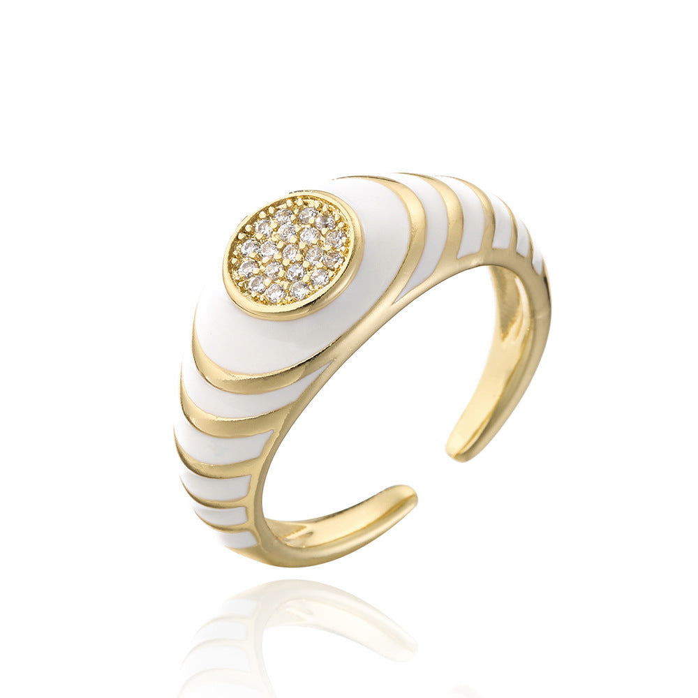 Vintage-Inspired Geometric Open Ring for Women Made of Copper with 18K Gold Plating and Cubic Zirconia Inlay